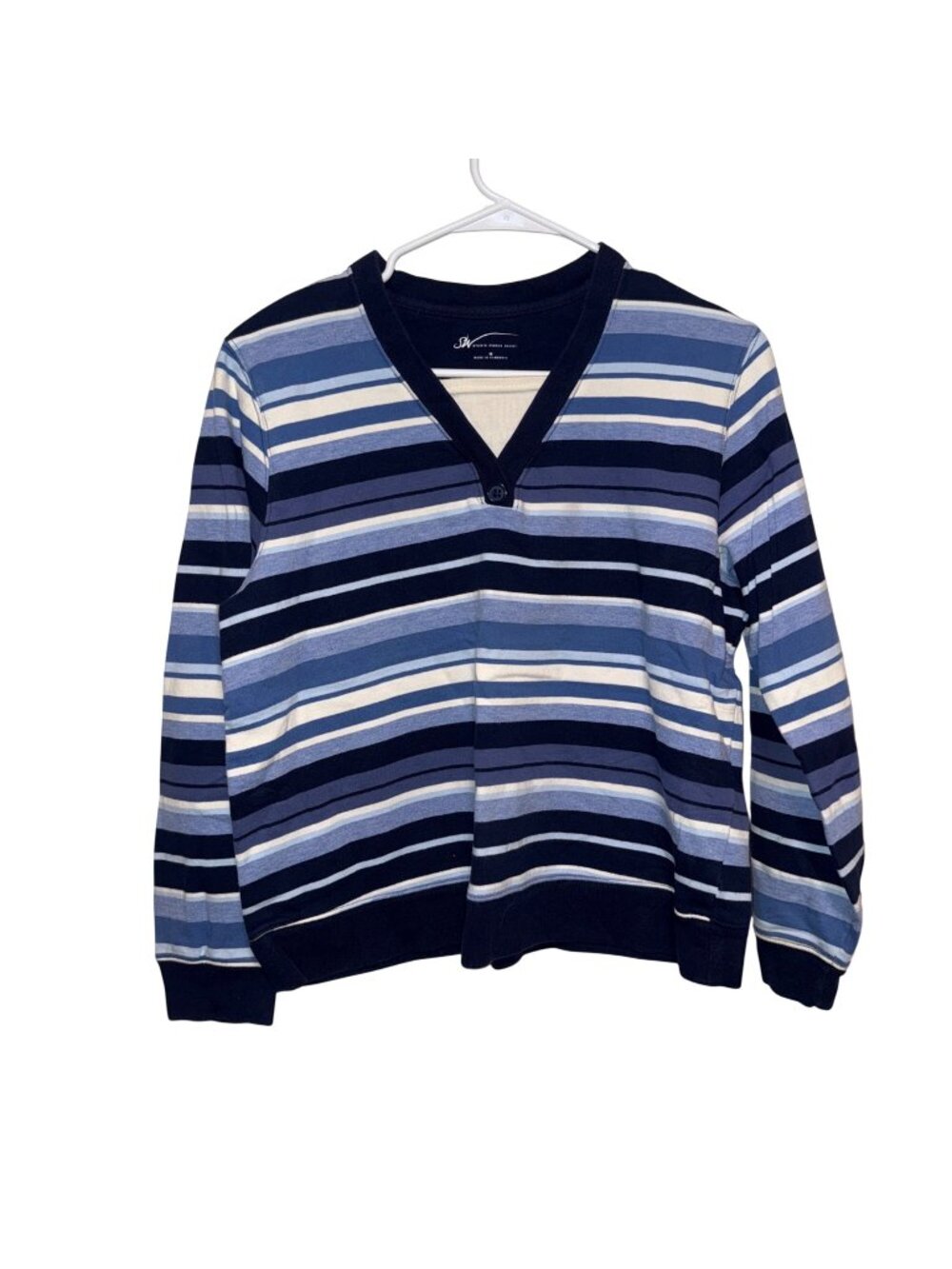 Studio Works Sport Striped V-Neck Long Sleeve Sweater Blue & White Size M
